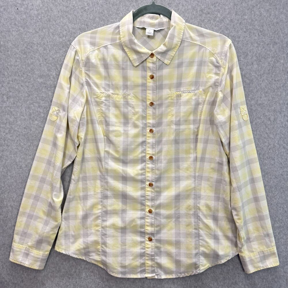 Gander Mountain Guide Series Women's M Nylon Button Up Shirt Plaid Yellow Hiking